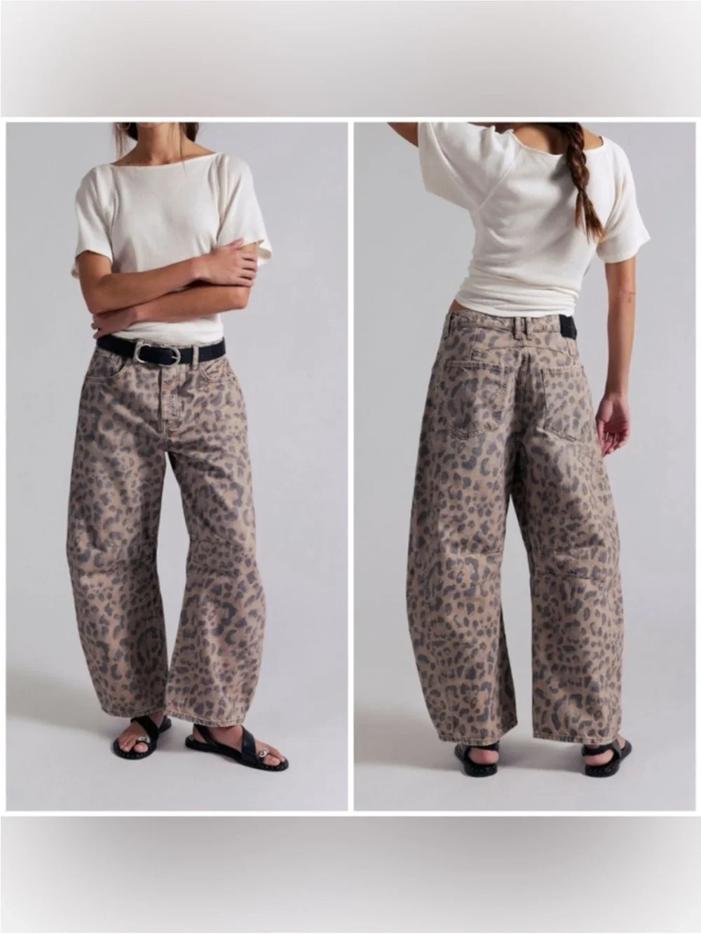 NWOT Free People We The Free Good Luck Printed Barrel Jeans - brown sugar - 28 - Picture 1 of 12